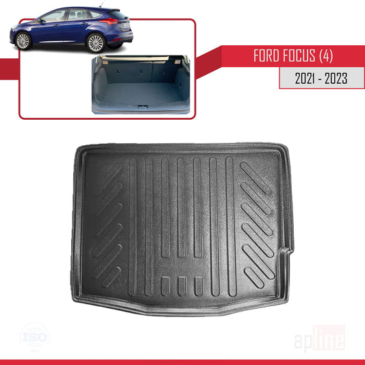 Compatible con Ford Focus 3 (C346) HB Post-Facelift 2015-2018 Flexible Tronco Alfombra De Carga Piso de Carga Bandeja Maletero Trasero Negro