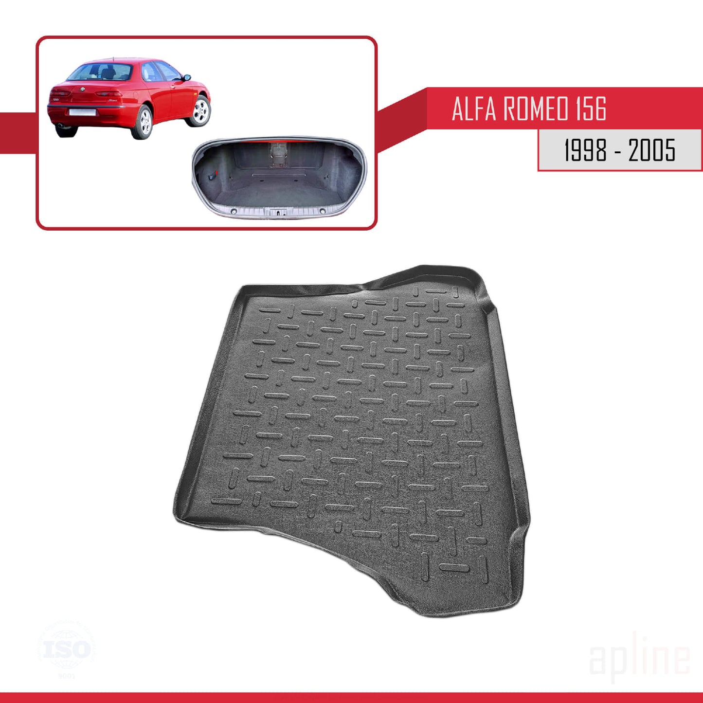 Passend für Alfa Romeo 156 (T932) Limousine 1998-2005, flexible Kofferraummatte, Ladeboden, schwarz