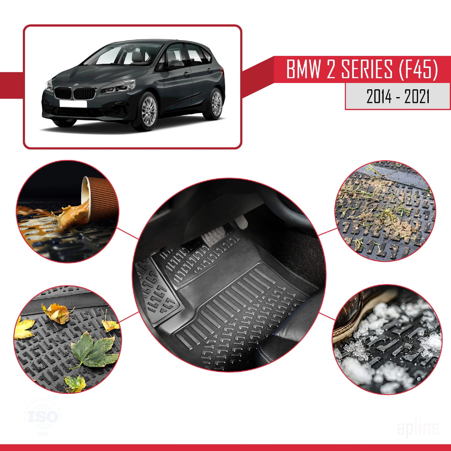 Tappetini auto neri compatibili con BMW Serie 2 (F45) Active Tourer 2014-2021 4D