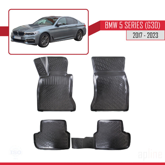 Compatible con BMW Serie 5 (G30) 2017-2023 4D Alfombrillas de Goma Negro