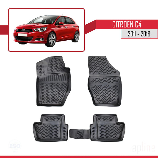 Compatible con Citroen C4 II (B7) 2011-2018 4D Alfombrillas de Goma Negro