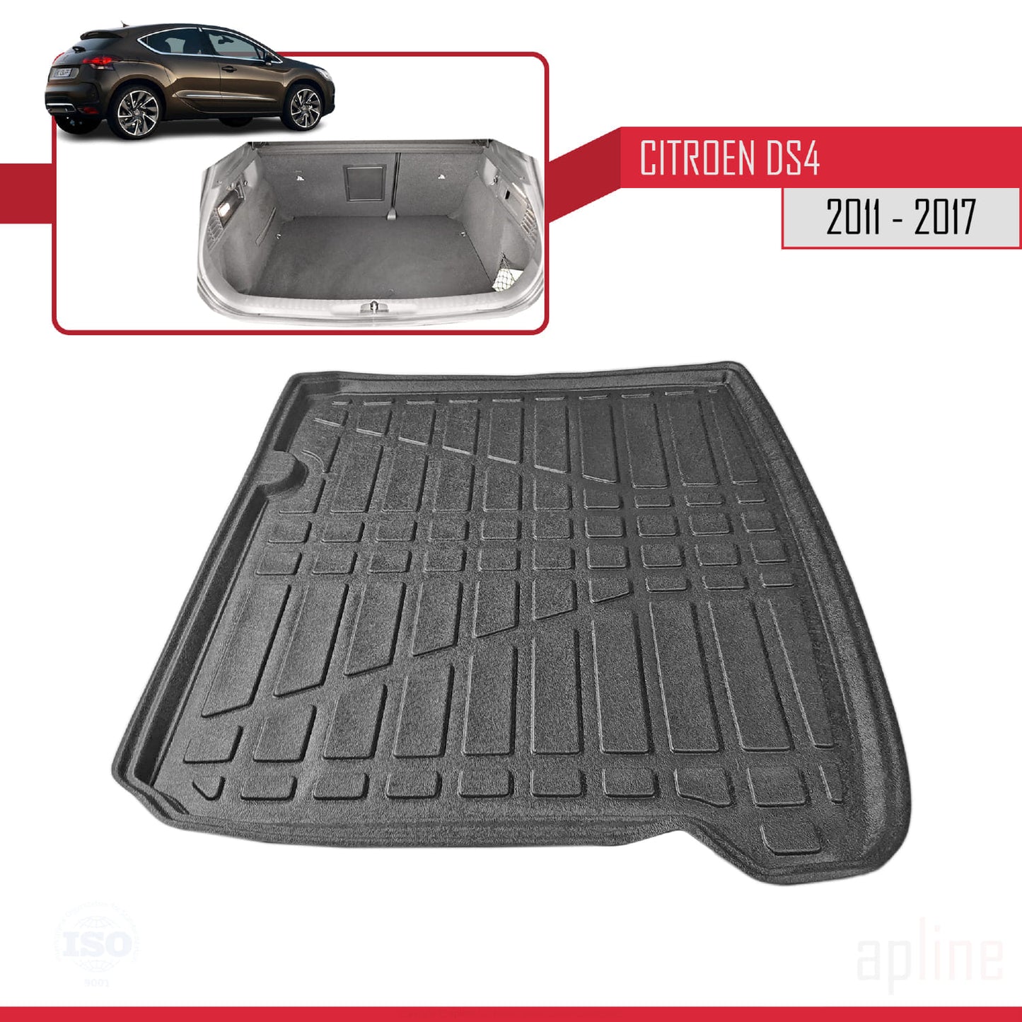 Tapis de Coffre pour Citroen DS4 2012-2017 Flexible NOIR