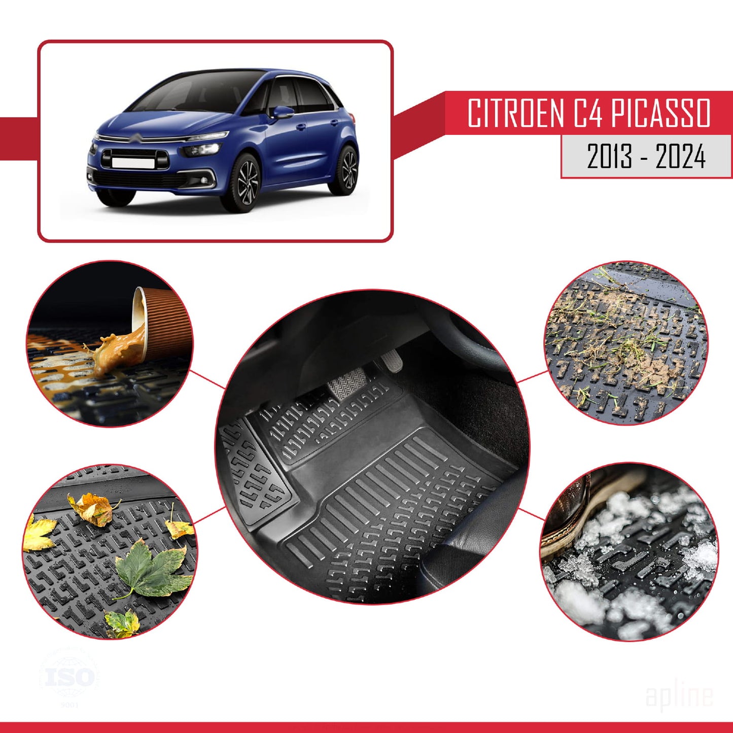 Compatibile con tappetini auto neri 4D Citroen C4 Picasso 2 2013-2022