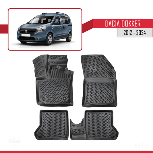 Compatible con Dacia Dokker (K67) 2012-2024 4D Alfombrillas de Goma Negro