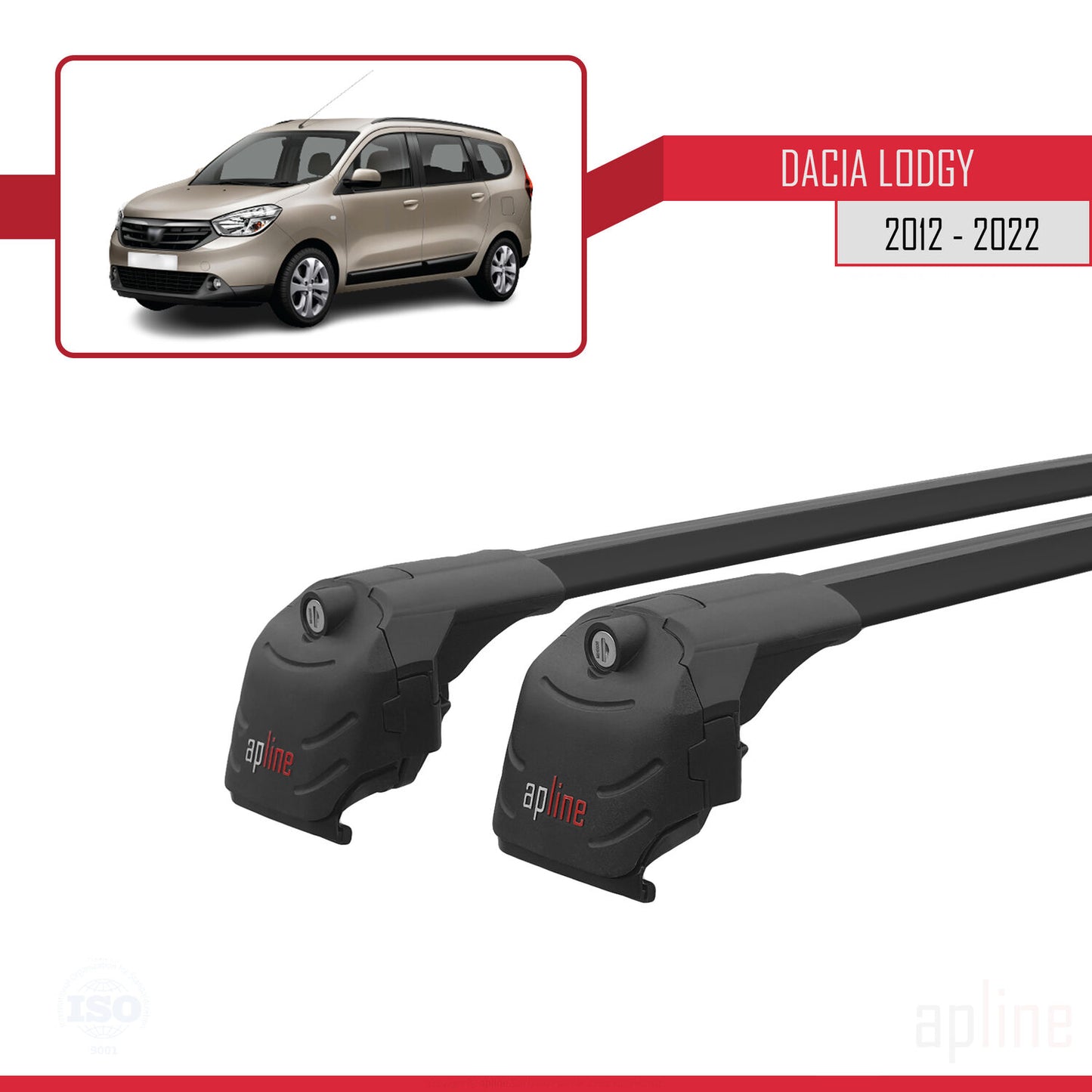 Compatible avec Dacia Lodgy (J92) 2012-2022 ACE-2 Barres de Toit Railing Porte-Bagages de Voiture Noir Aluminium 2 Barres
