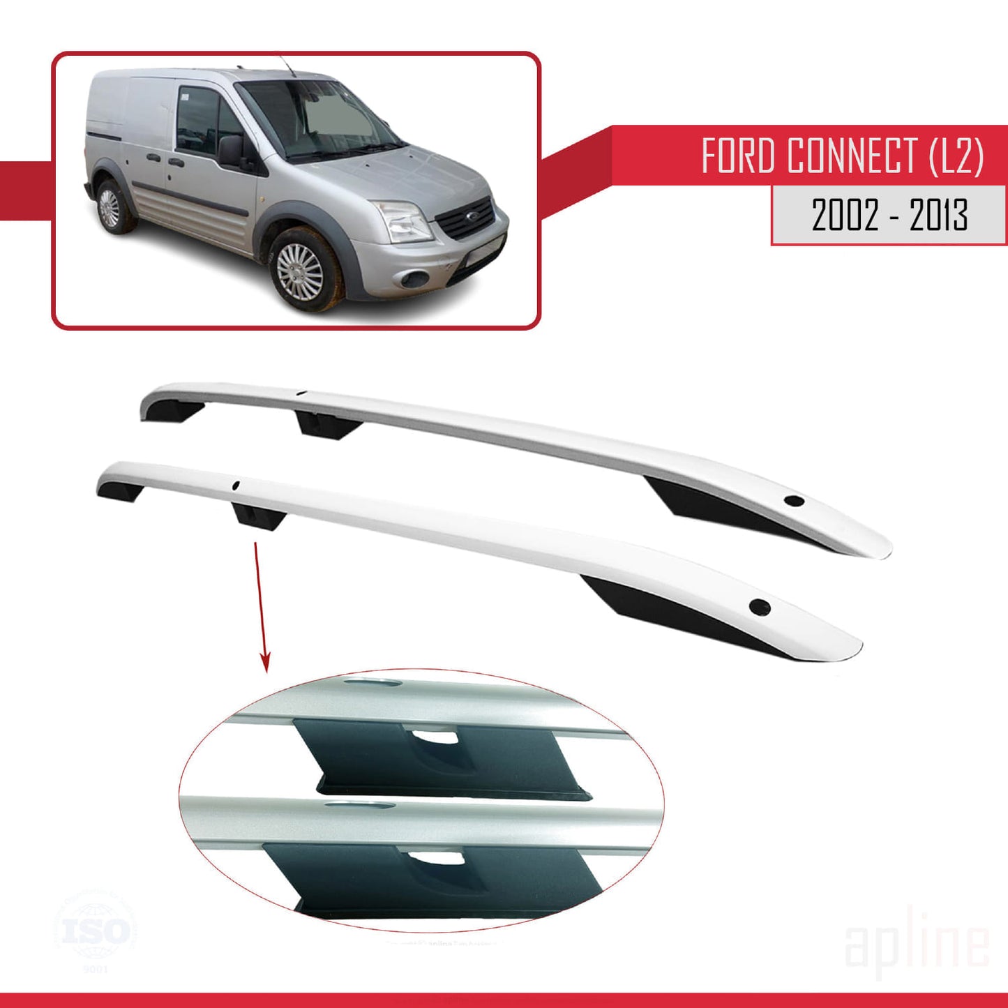 Compatible con Ford Transit/Tourneo Connect 2002-2013 (Distancia entre ejes Larga L2/H1) Rieles de Techo Portaequipajes de Techo Gris
