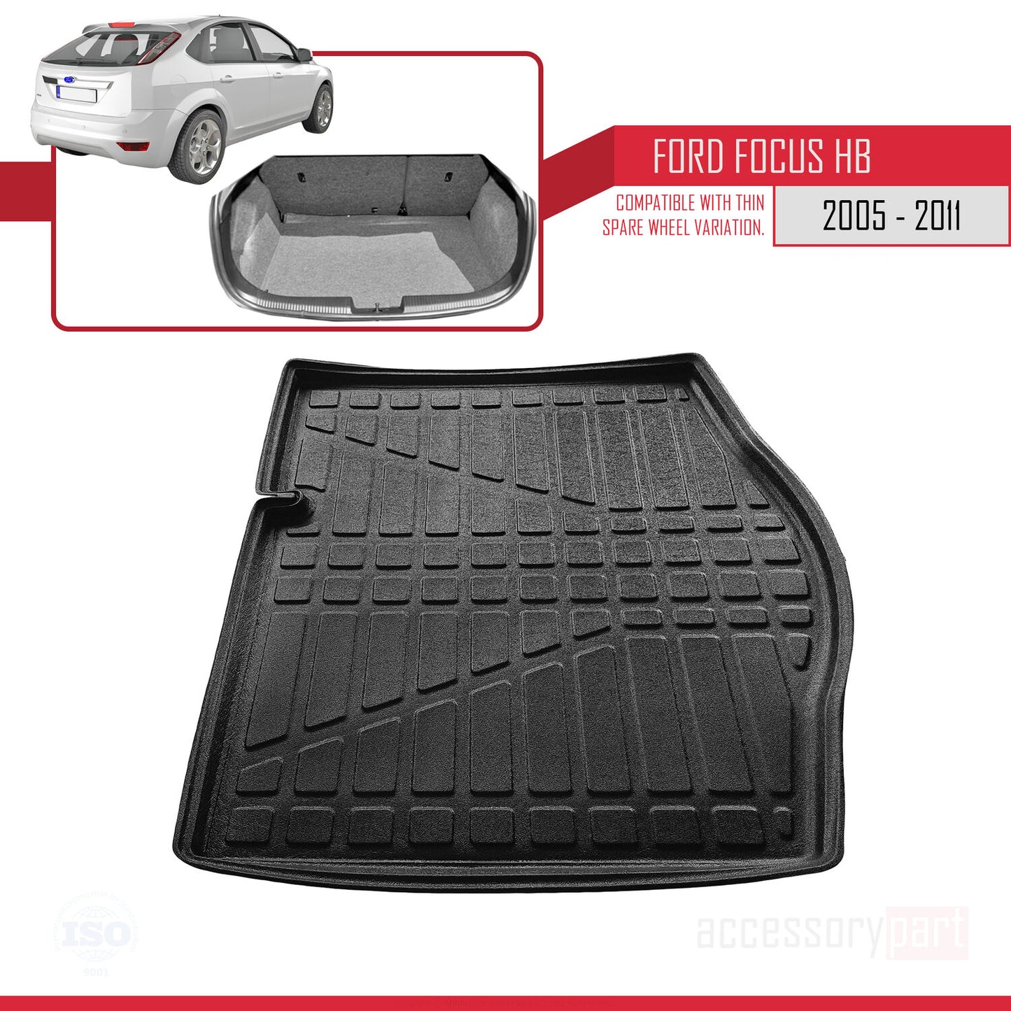 Trunk Mats for Ford Focus 2 HB 2005-2011 Flexible Cargo Liner BLACK