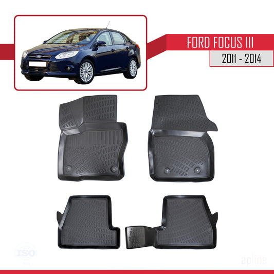Compatible con Ford Focus 3 (C346) Pre-Facelift 2011-2014 4D Alfombrillas de Goma Negro