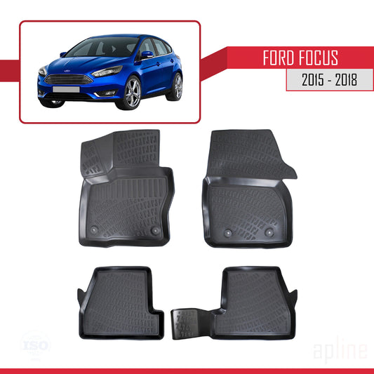 Compatible con Ford Focus 3 (C346) Post-Facelift 2015-2018 4D Alfombrillas de Goma Negro