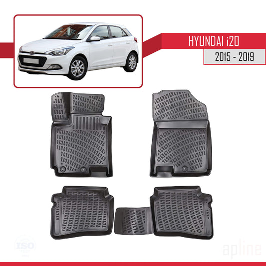 Compatible con Hyundai i20 II (GB) 2015-2019 4D Alfombrillas de Goma Negro