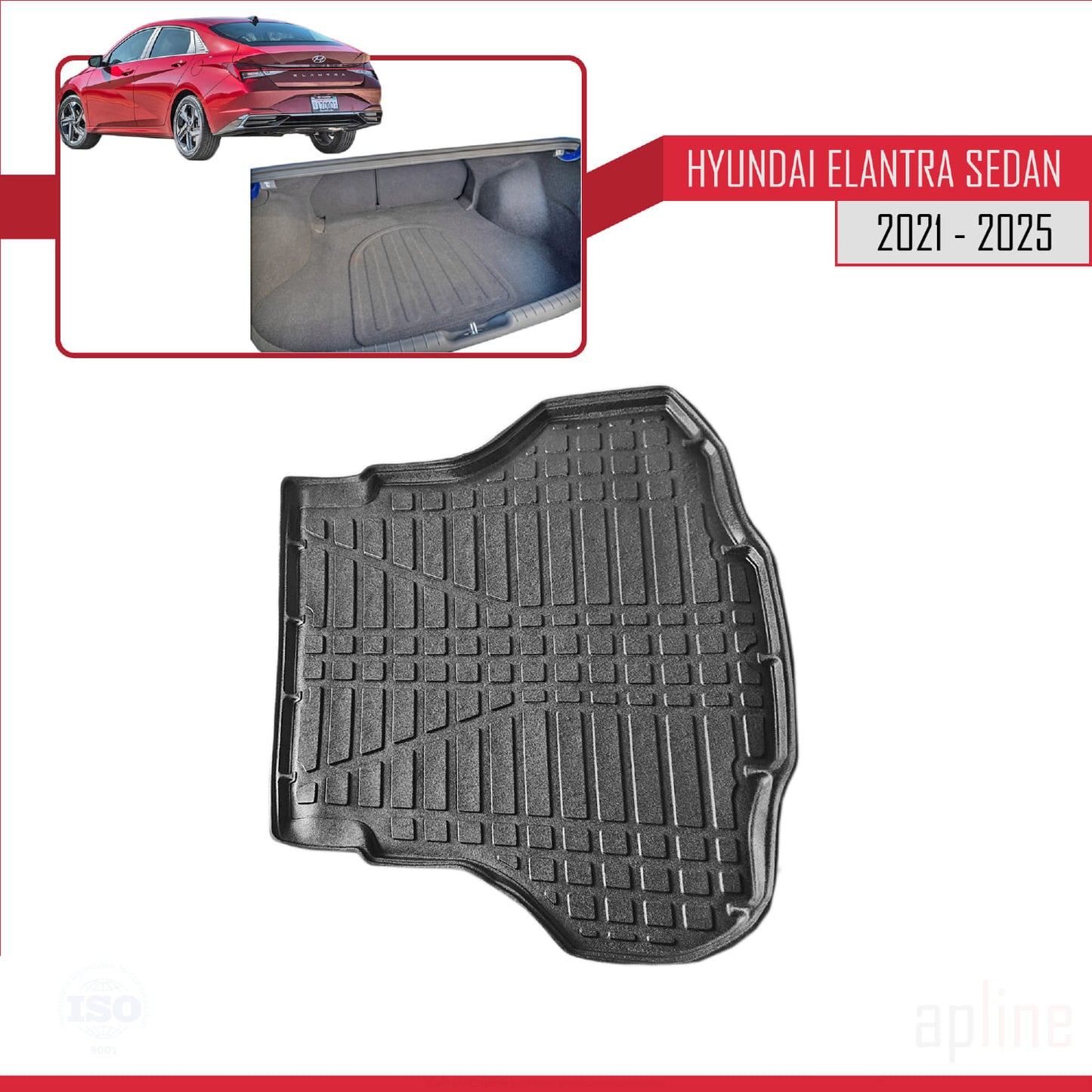 Compatible with Hyundai Elantra 7 2021-2025 Flexible Trunk Mats Cargo Liner Black
