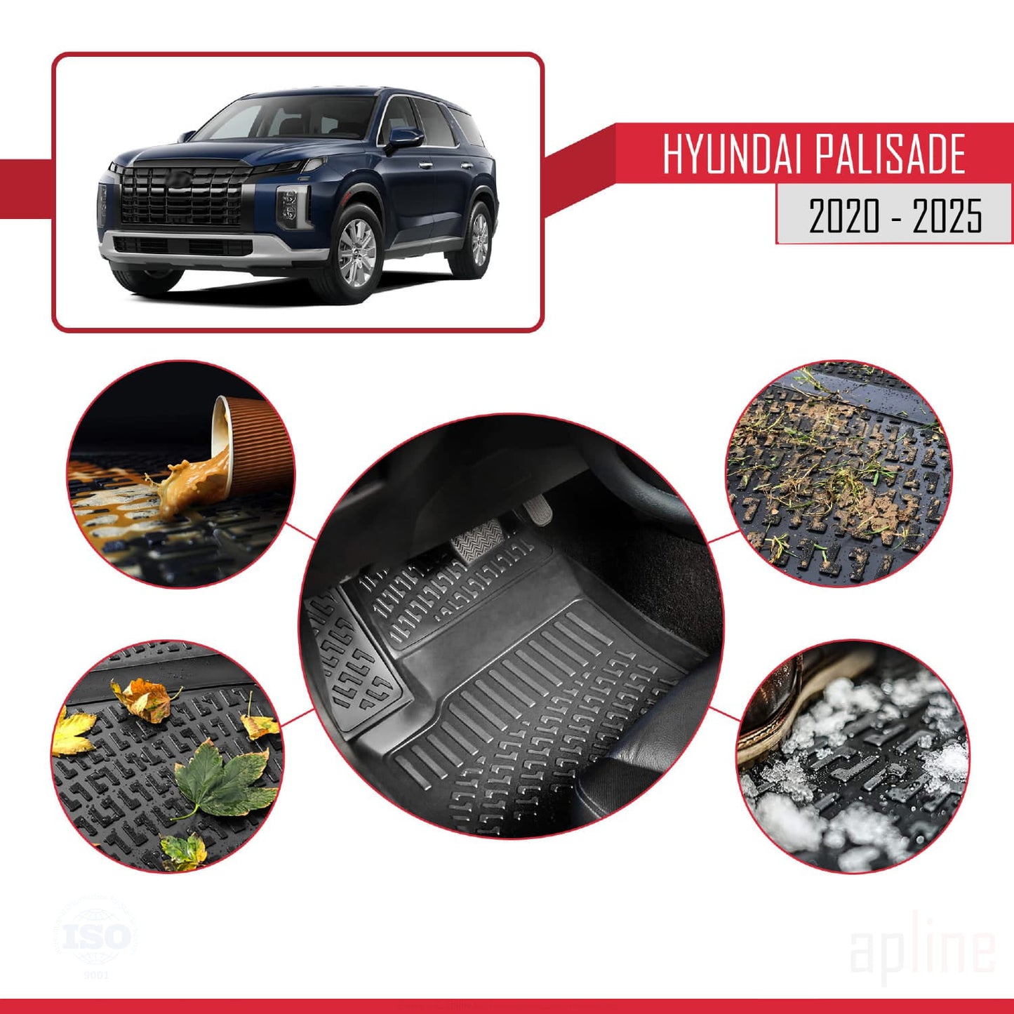 Compatible with Hyundai Palisade (7 Koltuk) 2020-2025 4D Car mats Black