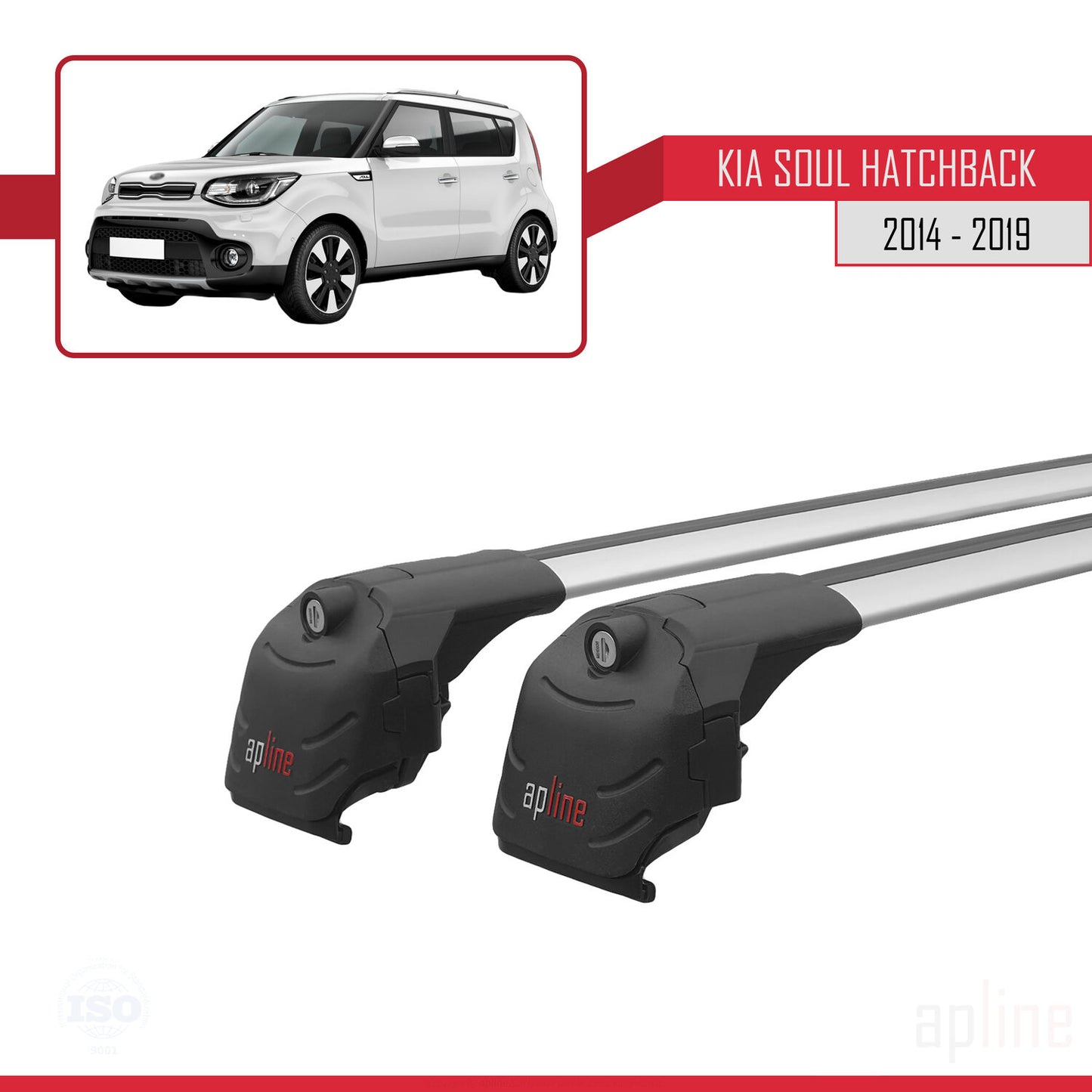 Compatible with Kia Soul 2 (PS) 2014-2019 ACE-2 Car Roof Rack Cross Bar Grey Aluminium 2 Bars