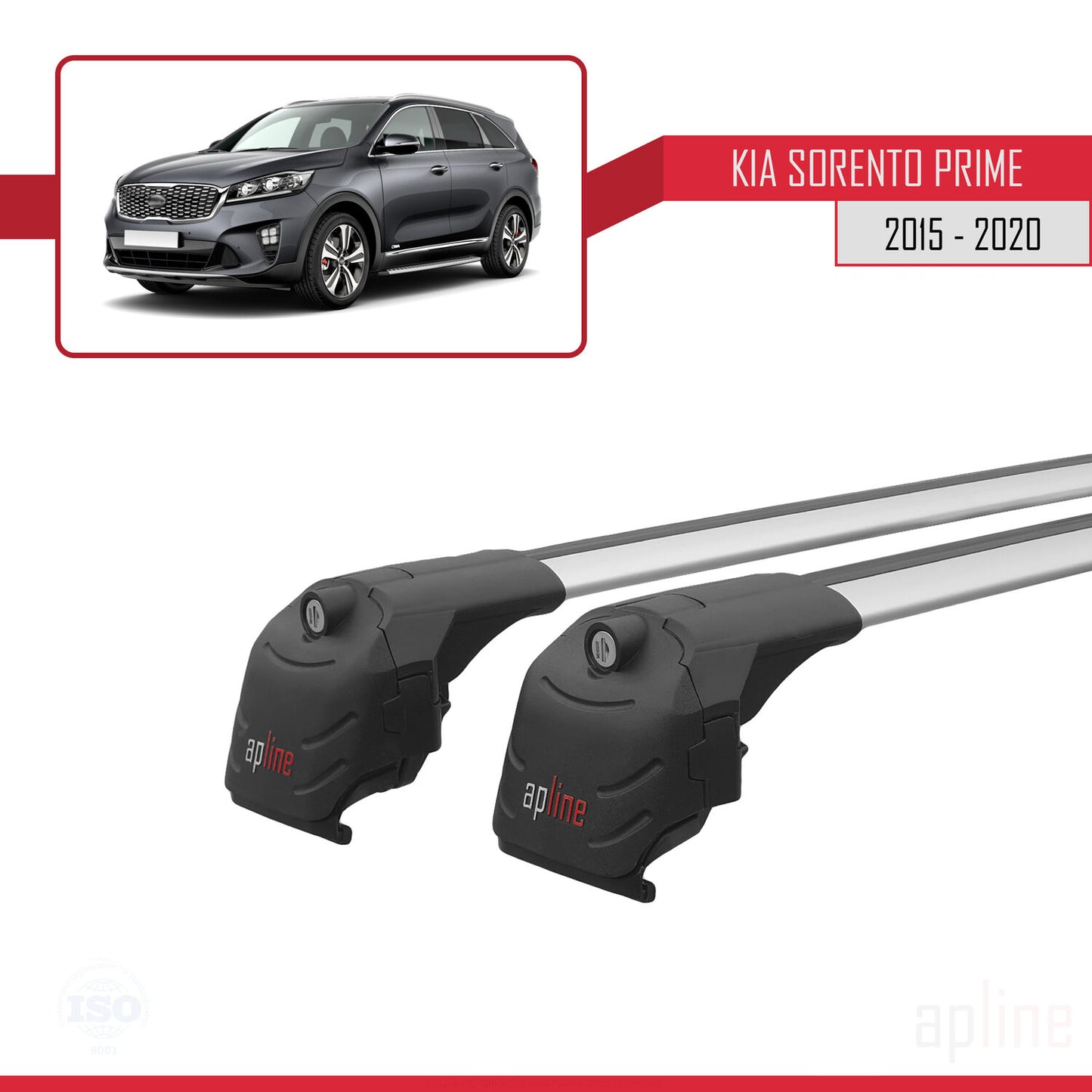 Compatible avec Kia Sorento 3 (UM) Prime 2015-2020 ACE-2 Barres de Toit Railing Porte-Bagages de Voiture Gris Aluminium 2 Barres