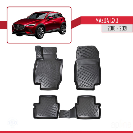 Compatible con Mazda CX-3 (DK) 2016-2021 4D Alfombrillas de Goma Negro