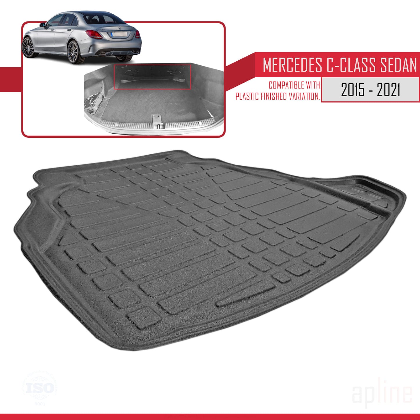 Compatible with Mercedes C Class 4 (W205) 2015-2021 Flexible Trunk Mats Cargo Liner Black