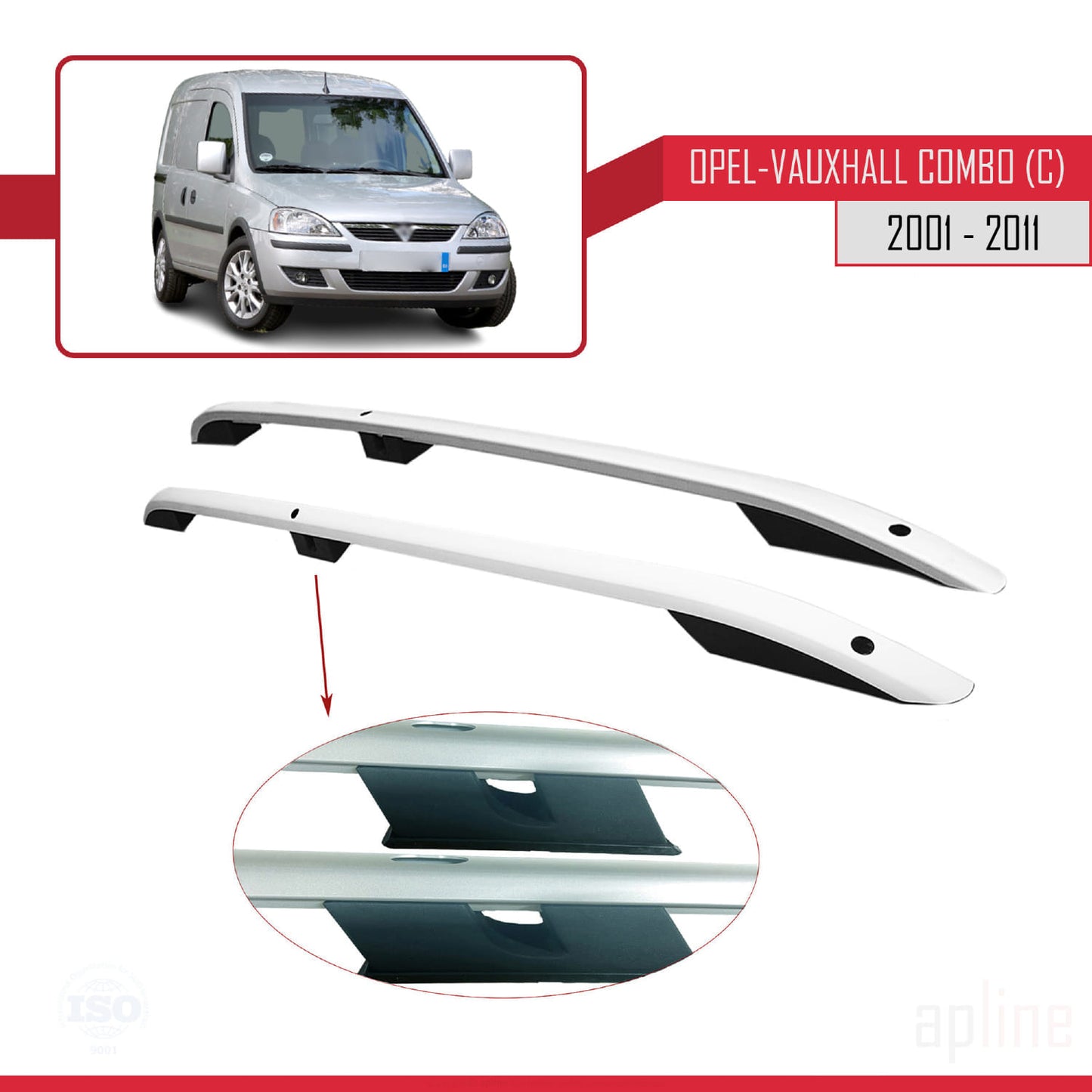 Compatible avec Opel Combo C 2001-2011 (Empattement Court L1/H1) Rails de Toit Porte-bagages sur le Toit (Modèle Adhésif) Gris