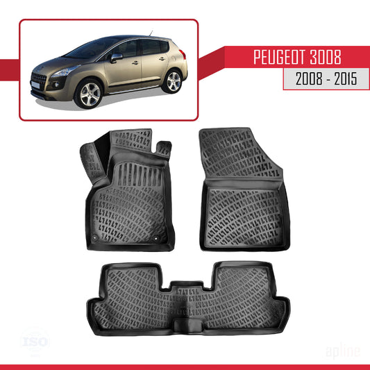Compatible con Peugeot 3008 (T84) 2008-2015 4D Alfombrillas de Goma Negro