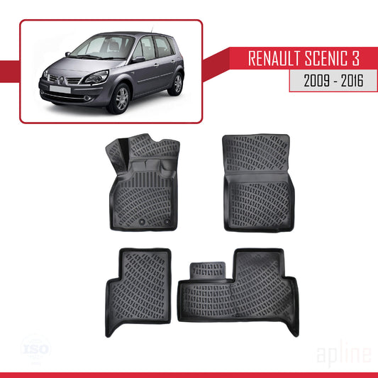 Compatible con Renault Scenic 3 2009-2016 4D Alfombrillas de Goma Negro
