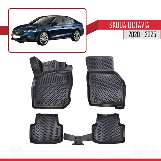 Compatible con Skoda Octavia 4 (NX) 2020-2025 4D Alfombrillas de Goma Negro