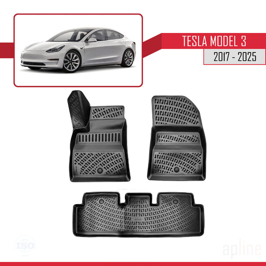 Compatible con Tesla Model 3 2017-2025 4D Alfombrillas de Goma Negro
