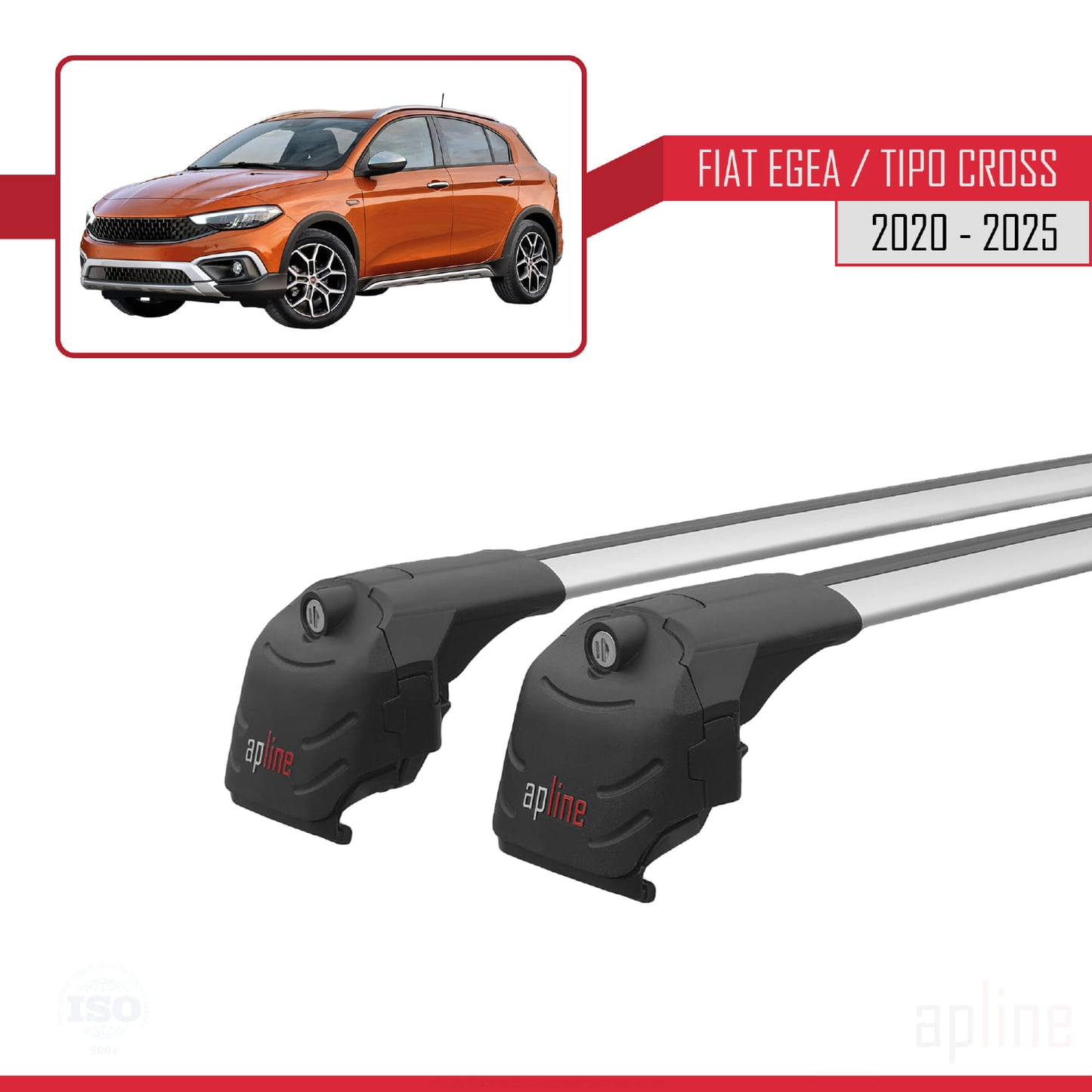 Kompatibel mit Fiat Egea Cross 2020-2025 ACE-2 Dachgepäckträger, Reling, Gepäckträger, graues Aluminium, 2 Stangen