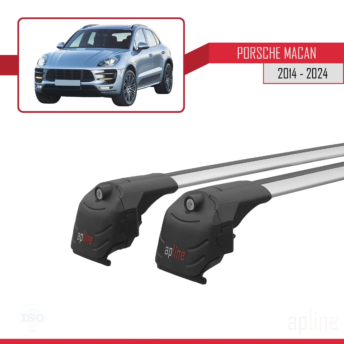 Compatible avec Porsche Macan (95B) 2014-2024 ACE-2 Barres de Toit Railing Porte-Bagages de Voiture Gris Aluminium 2 Barres