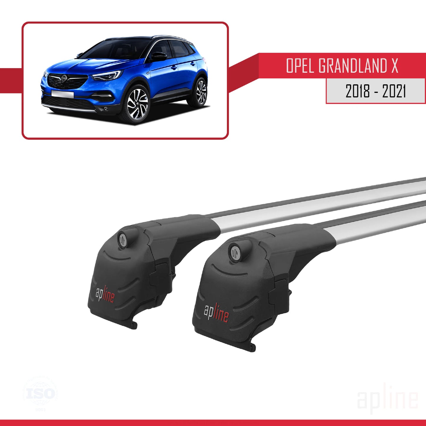 Compatible avec Opel Grandland X 2018-2021 ACE-2 Barres de Toit Railing Porte-Bagages de Voiture Gris Aluminium 2 Barres