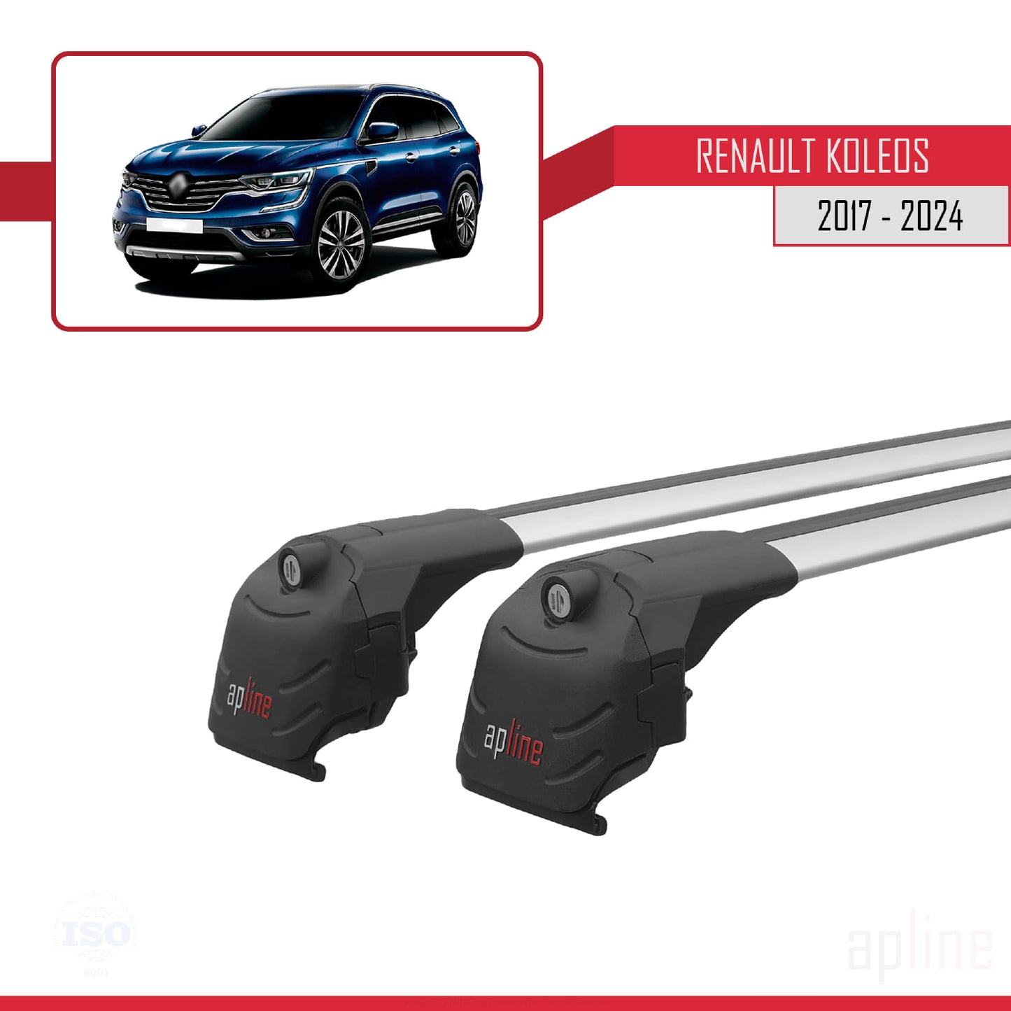 Compatible avec Renault Koleos 2 (HC) 2017-2024 ACE-2 Barres de Toit Railing Porte-Bagages de Voiture Gris Aluminium 2 Barres