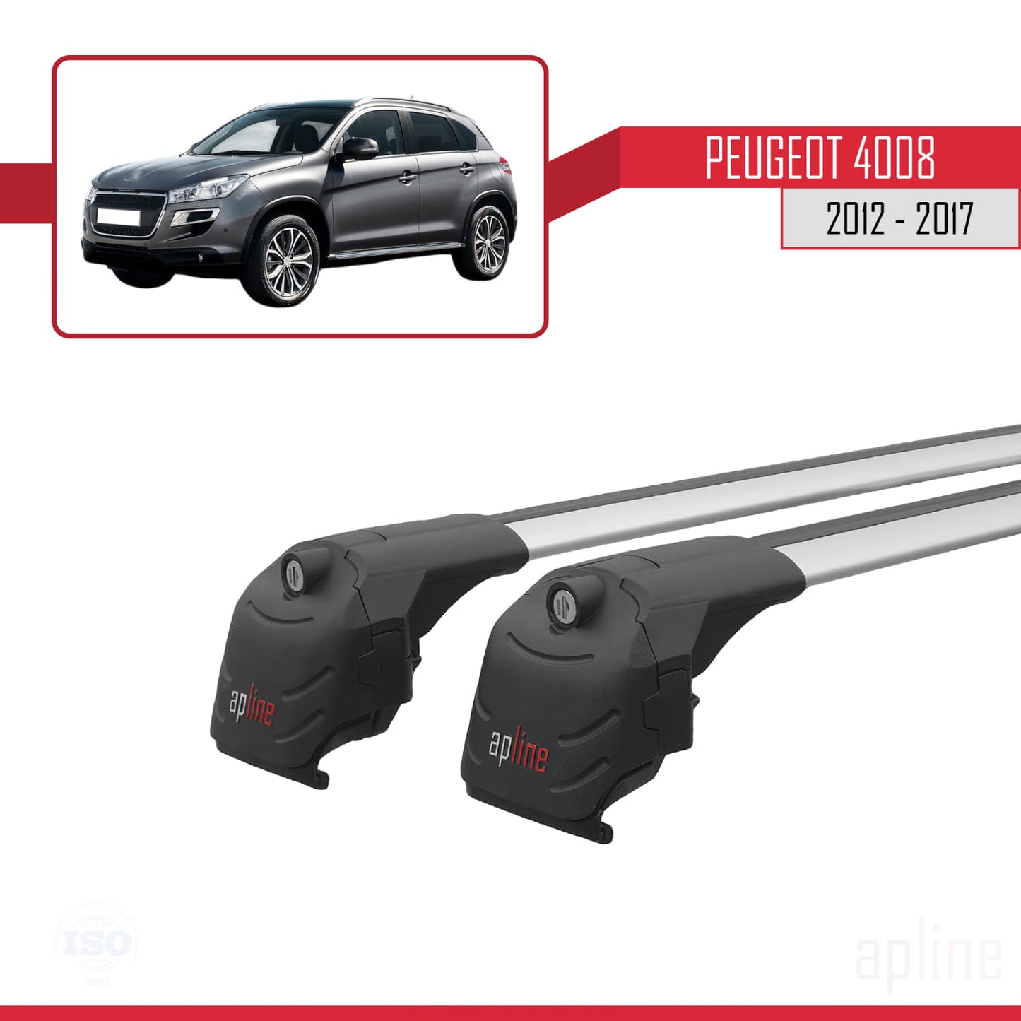 Compatible avec Peugeot 4008 2012-2017 ACE-2 Barres de Toit Railing Porte-Bagages de Voiture Gris Aluminium 2 Barres