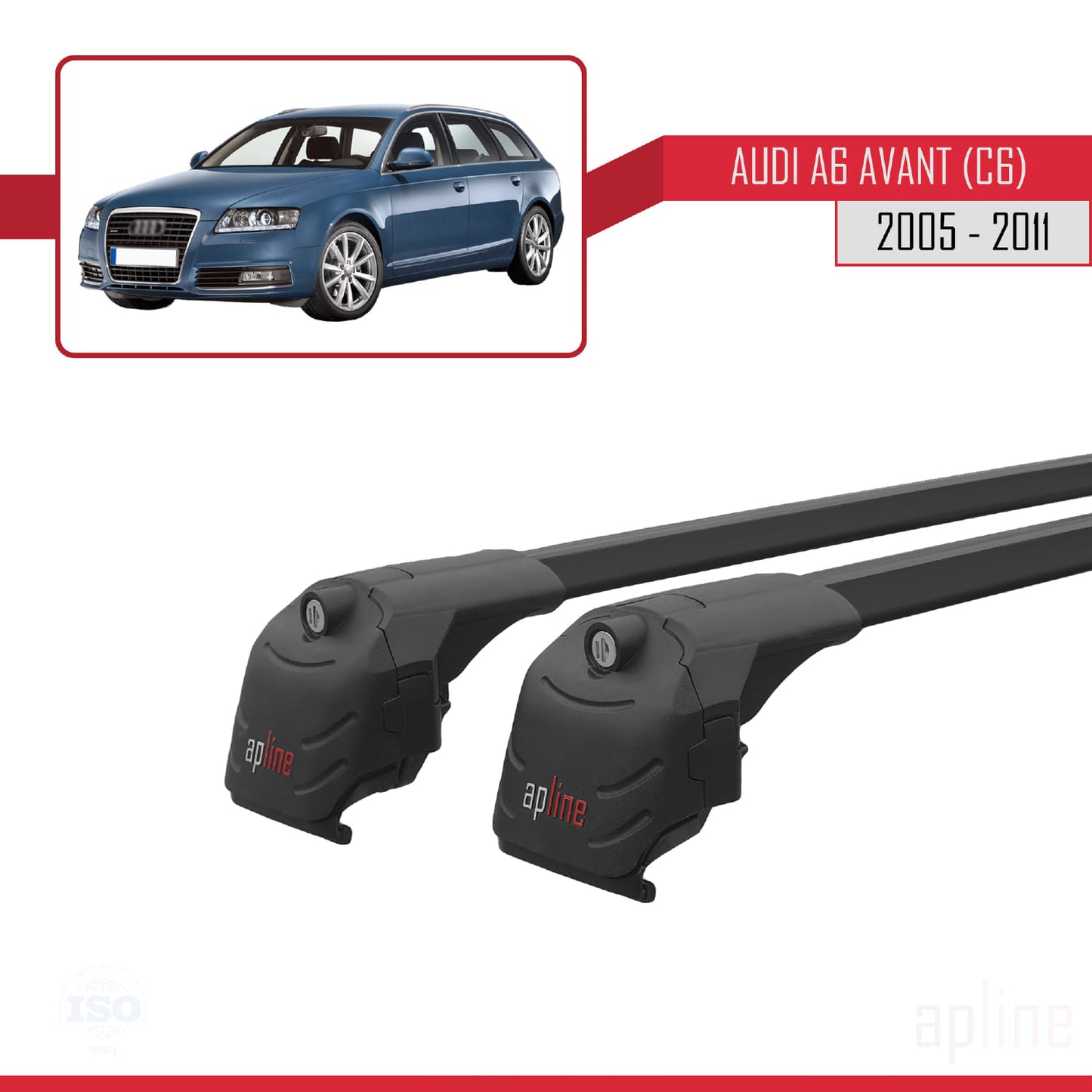 Compatibile con A6 (C6) Avant 2005-2011 ACE-2 Barre portatutto per auto Portapacchi Alluminio nero 2 barre