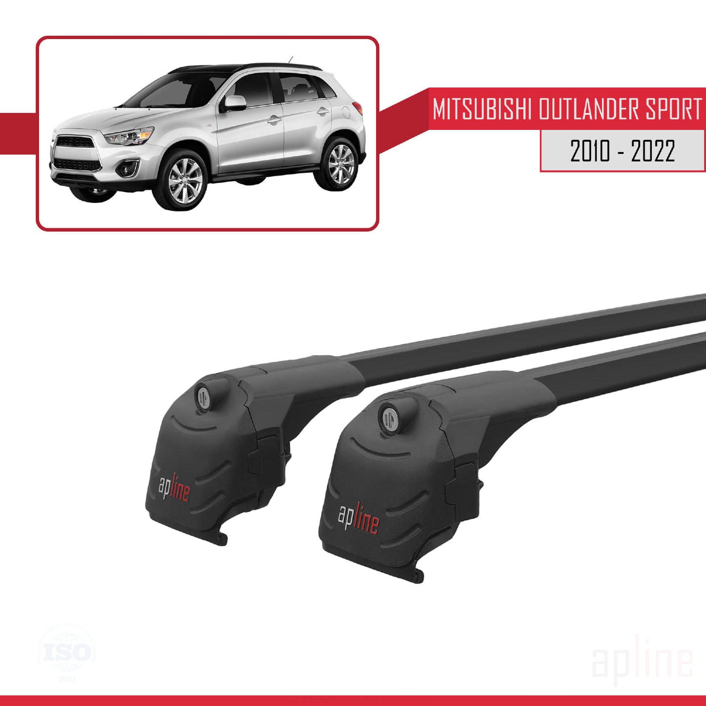 Compatible avec Mitsubishi Outlander Sport (GA) 2010-2022 ACE-2 Barres de Toit Railing Porte-Bagages de Voiture Noir Aluminium 2 Barres