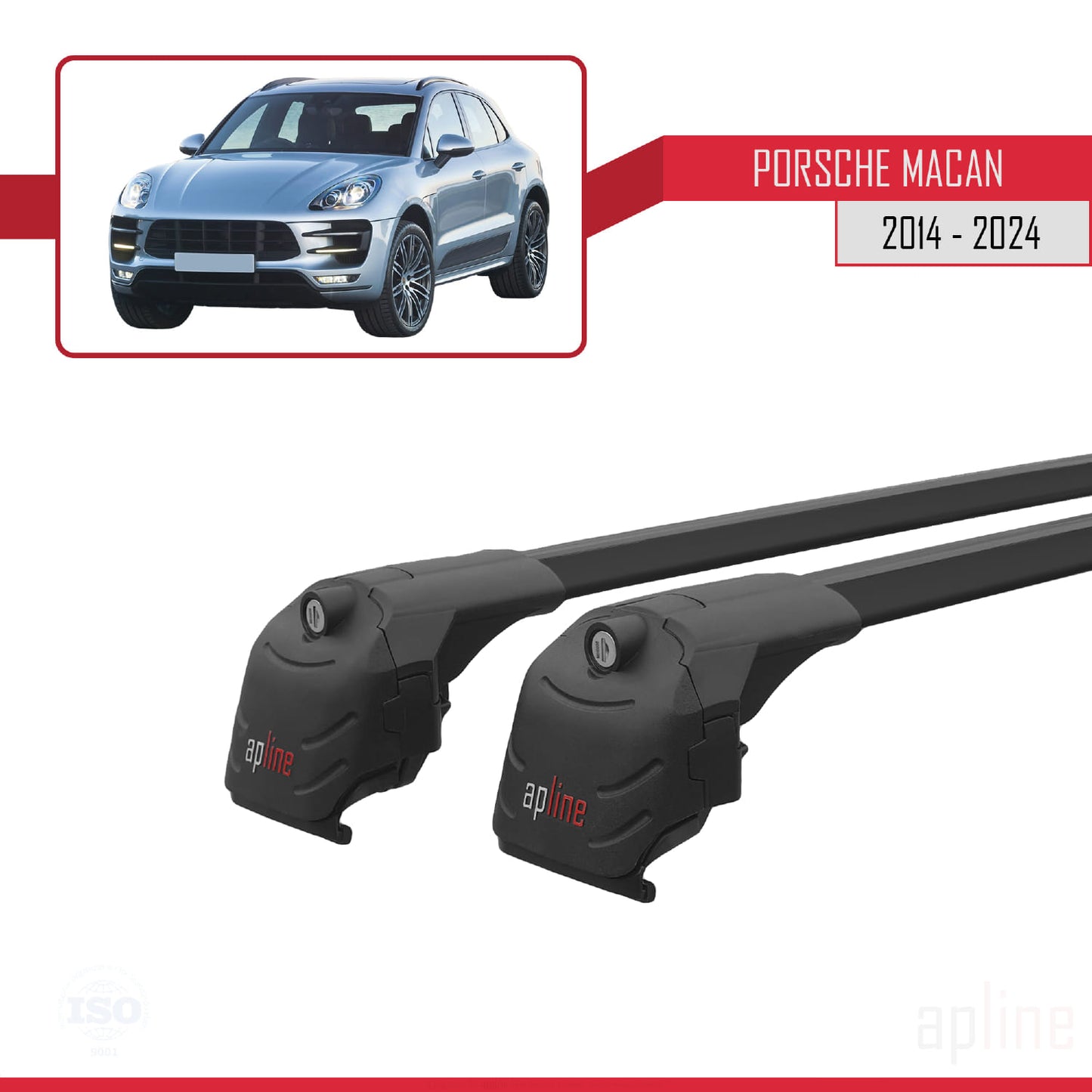 Compatible avec Porsche Macan (95B) 2014-2024 ACE-2 Barres de Toit Railing Porte-Bagages de Voiture Noir Aluminium 2 Barres