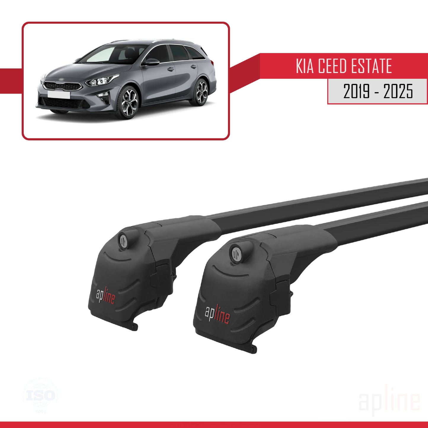 Compatible with Kia Ceed 3 (CD) SW 2019-2025 ACE-2 Car Roof Rack Cross Bar Black Aluminium 2 Bars