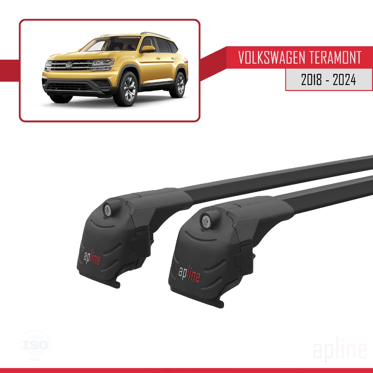 Compatible avec Volkswagen Teramont (CA1) 2018-2024 ACE-2 Barres de Toit Railing Porte-Bagages de Voiture Noir Aluminium 2 Barres