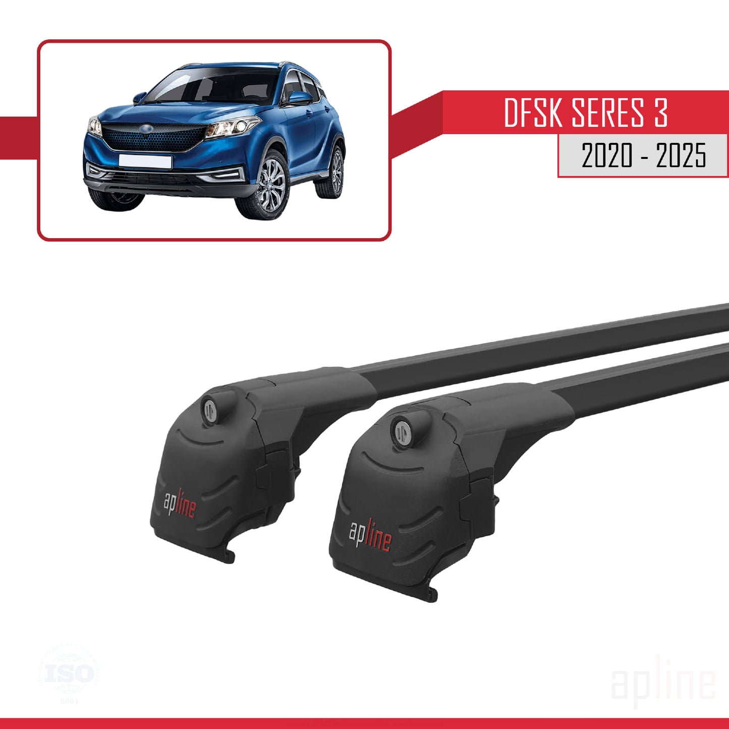 Compatibile con barre portatutto DFSK Glory/Seres 3 2020-2025 ACE-2, portapacchi per auto, in alluminio nero, 2 barre