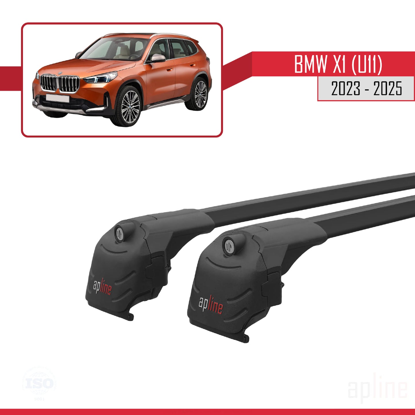 Compatible avec BMW X1 (U11) 2023-2025 ACE-2 Barres de Toit Railing Porte-Bagages de Voiture Noir Aluminium 2 Barres