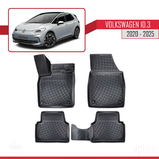 Compatible con Volkswagen ID.3 (Elektrik) 2020-2025 4D Alfombrillas de Goma Negro
