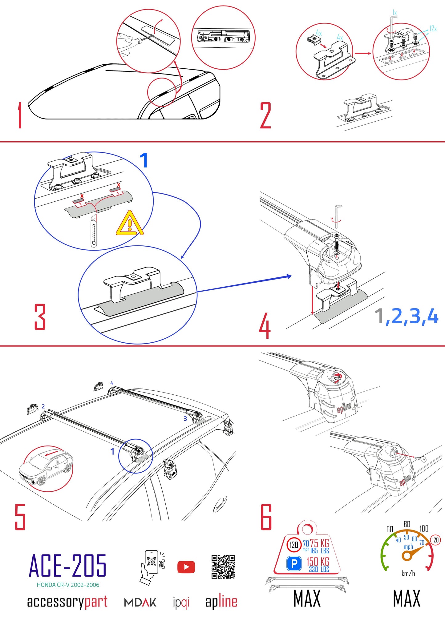 Compatible con Honda CR-V 2 2002-2006 ACE-2 Barras de Techo Auto Portaequipajes Barras Transversales Gris Aluminio 2 Barras