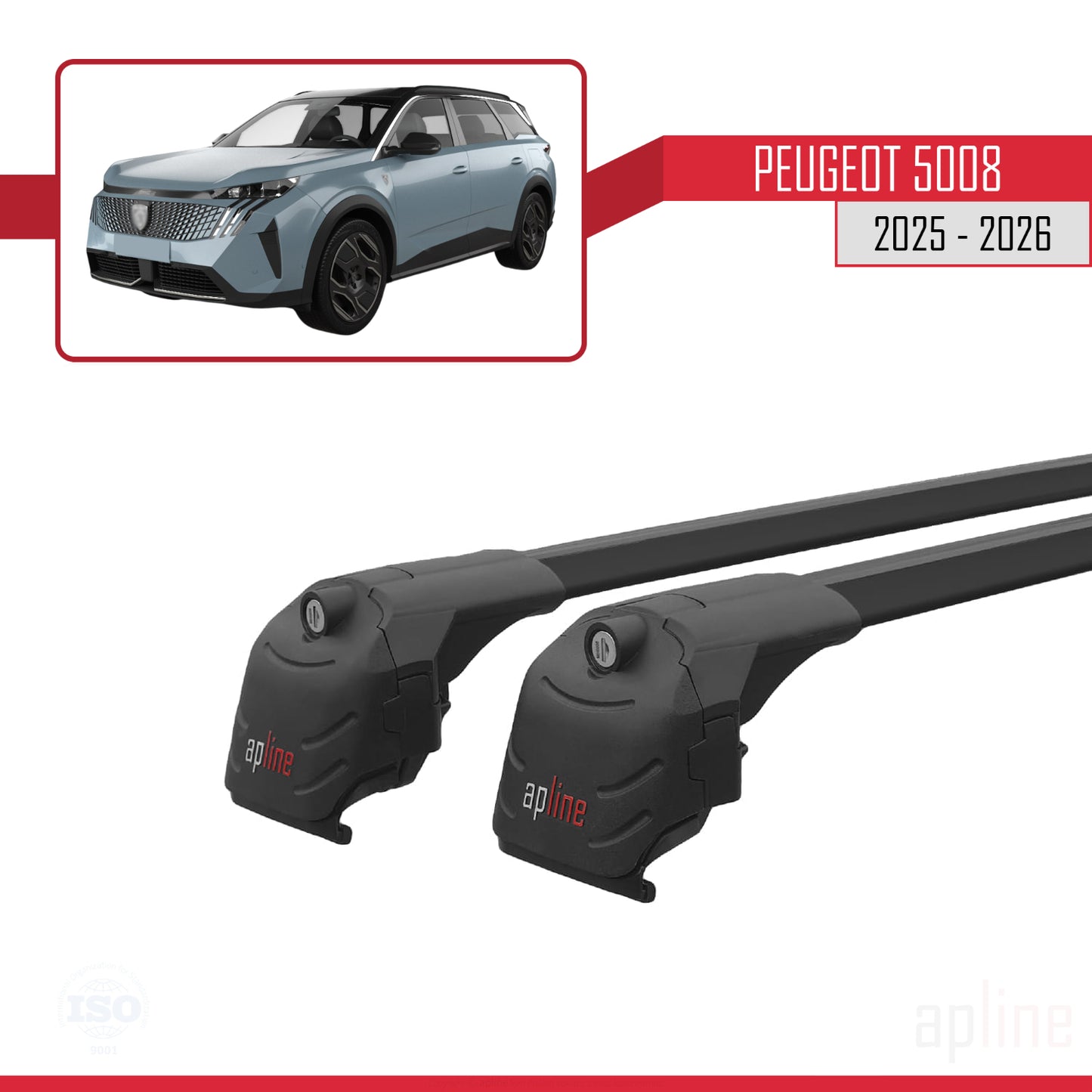 Compatible with Peugeot 5008 2025-2026 ACE-2 Car Roof Rack Cross Bar Black Aluminium 2 Bars