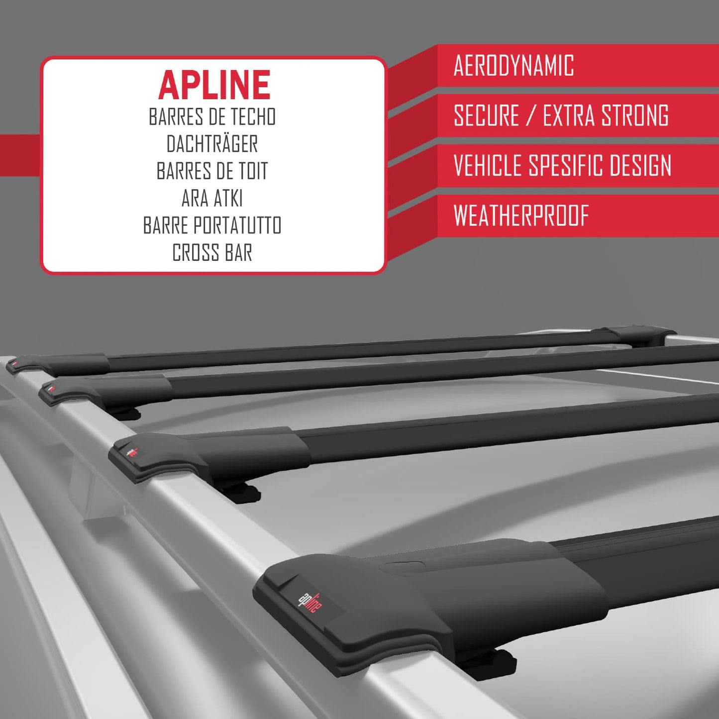 Compatible with Mercedes Vaneo (W414) 2002-2005 FLY Model Car Roof Rack Cross Bar Black Aluminium 4 Bars