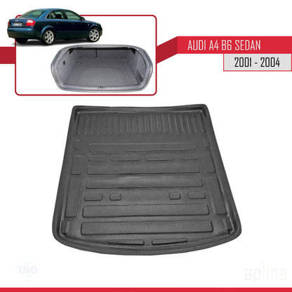 Passend für Audi A4 (B6) Limousine (2001–2004), flexible Kofferraummatte, Ladeboden, schwarz