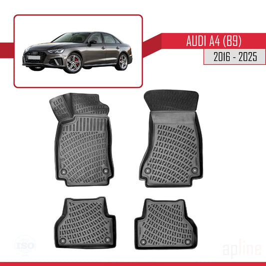 Compatible con A4 (B9) 2016-2025 4D Alfombrillas de Goma Negro