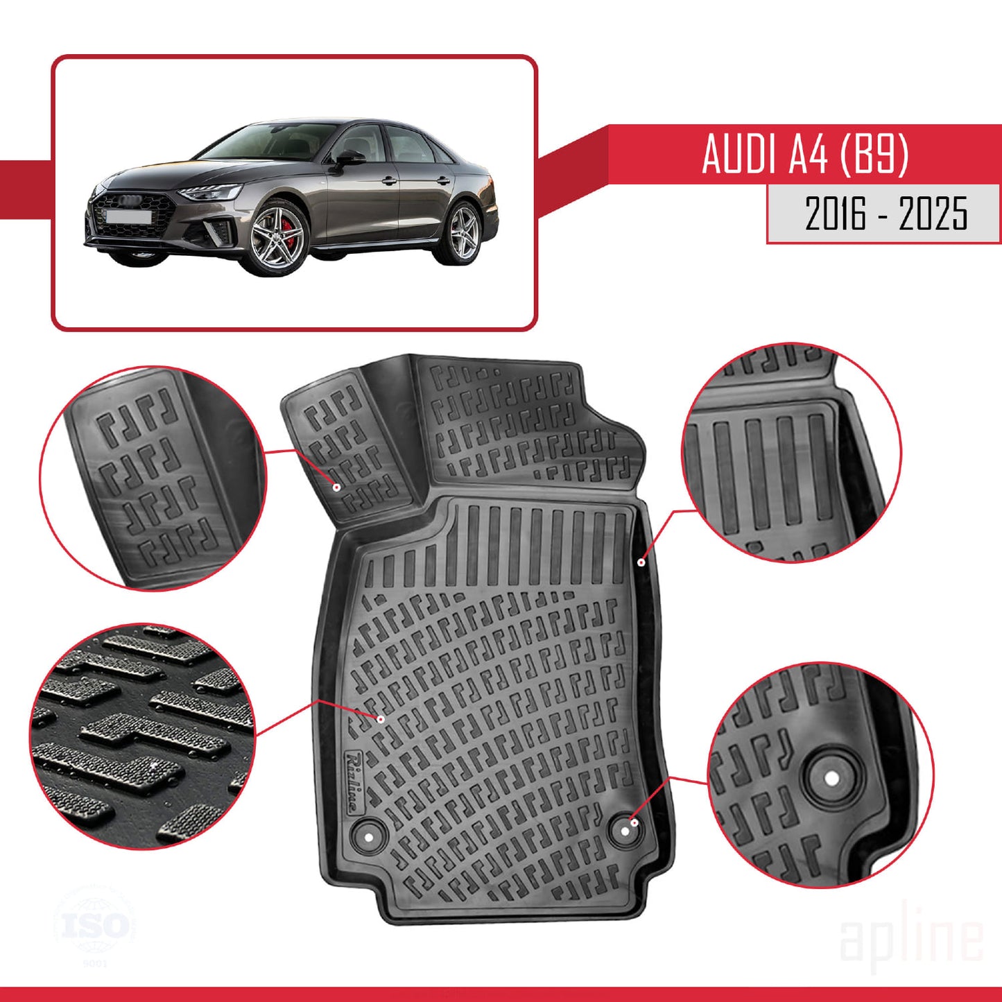 Passend für A4 (B9) 2016-2025 4D Automatten Schwarz