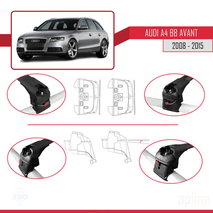 Compatibile con A4 (B8) Avant 2008-2015 ACE-2 Barre portatutto per auto Portapacchi Alluminio nero 2 barre