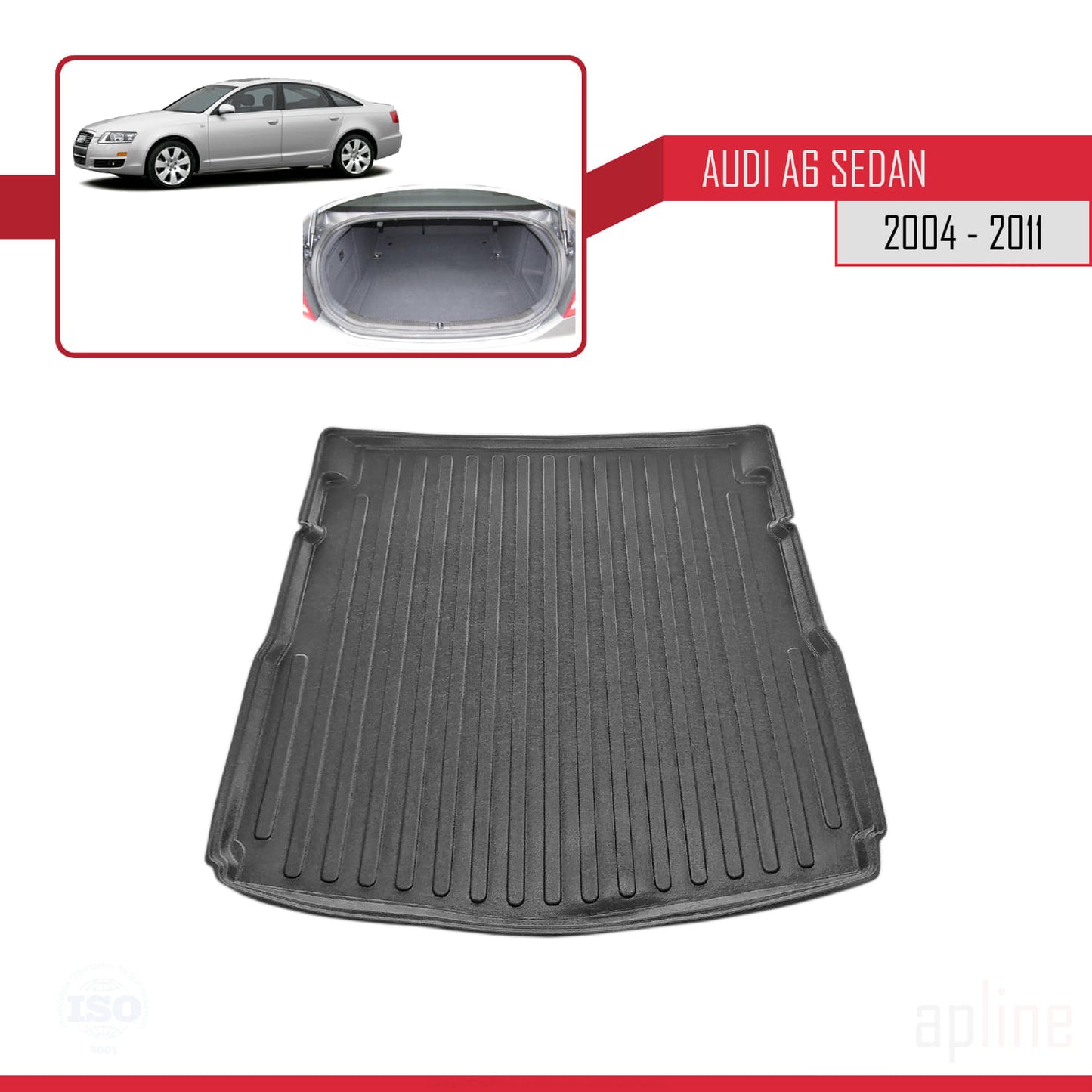 Passend für Audi A6 (C6) Limousine (2004–2011), flexible Kofferraummatte, Ladeboden, schwarz