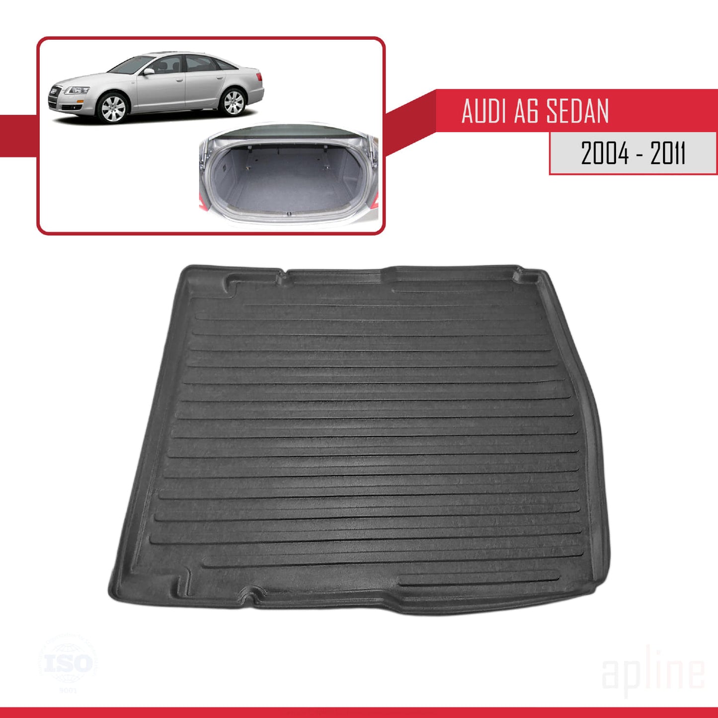 Passend für Audi A6 (C6) Limousine (2004–2011), flexible Kofferraummatte, Ladeboden, schwarz