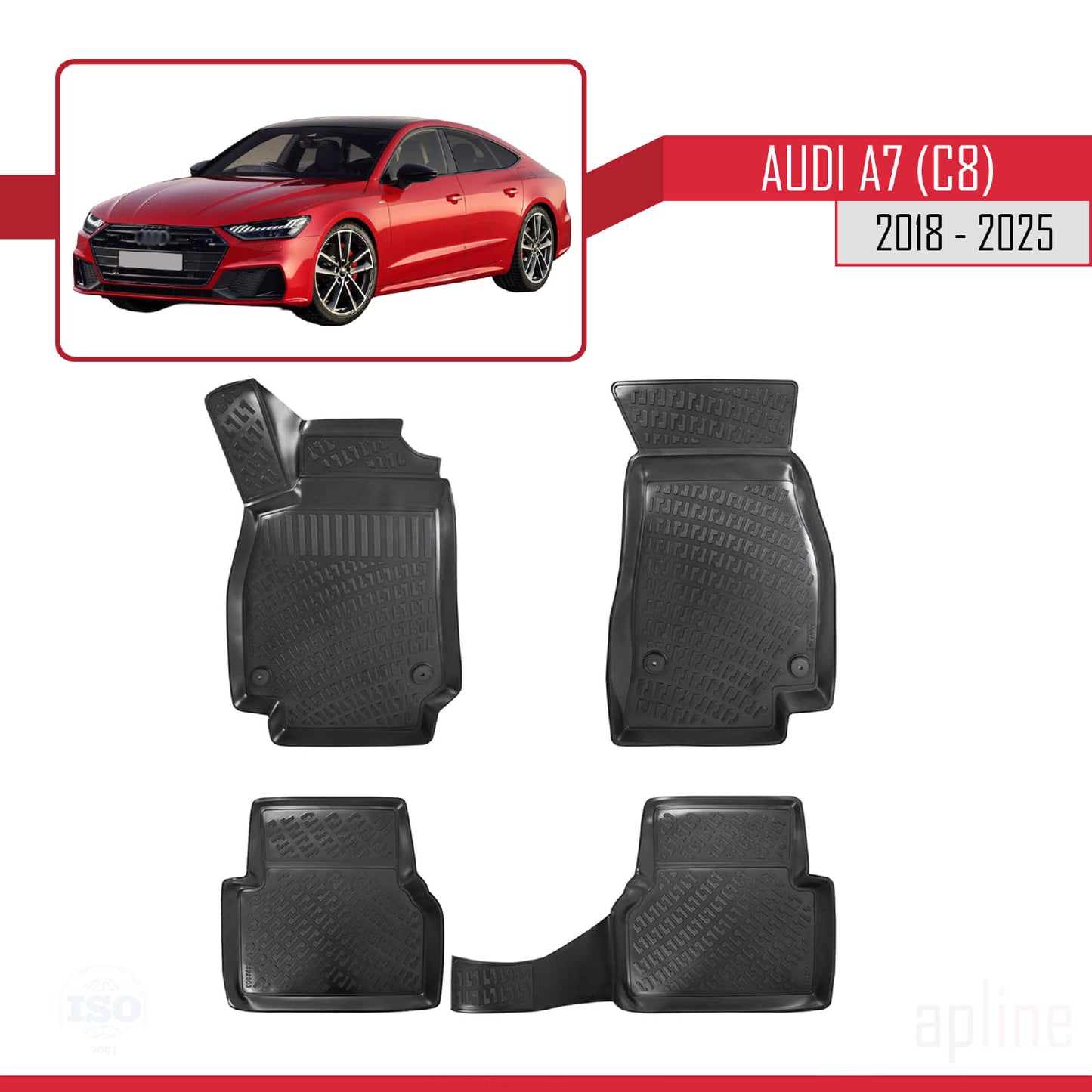 Compatible avec A7 (C8) 2018-2025 4D Tapis de Voiture Noir