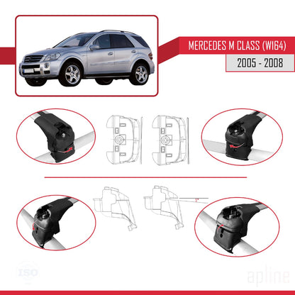 Compatible avec Mercedes Classe M 2 (W164) Pre-Facelift 2005-2008 ACE-2 Barres de Toit Railing Porte-Bagages de Voiture Gris Aluminium 2 Barres