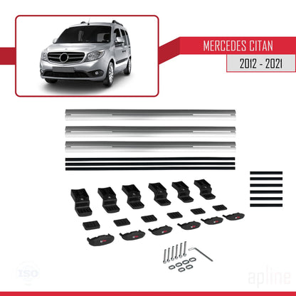 Compatible avec Mercedes Citan (W415) 2012-2021 BASIC Model Barres de Toit Railing Porte-Bagages de Voiture Gris Aluminium 3 Barres